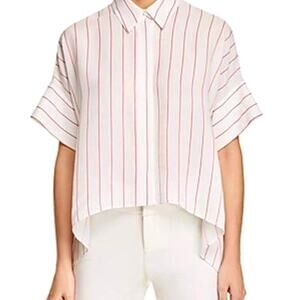 ALICE & OLIVIA White Button Up Shirt with Red Stripes – Small